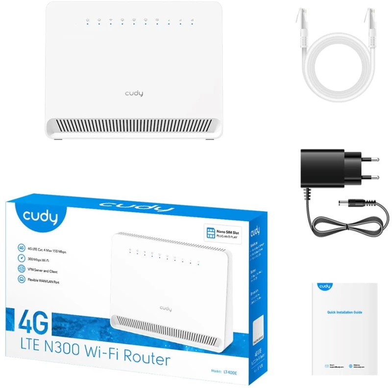 Wireless router CUDY LT400E_EU Wi-Fi 300 Mbps 2.4 GHz 4G LTE SIM
