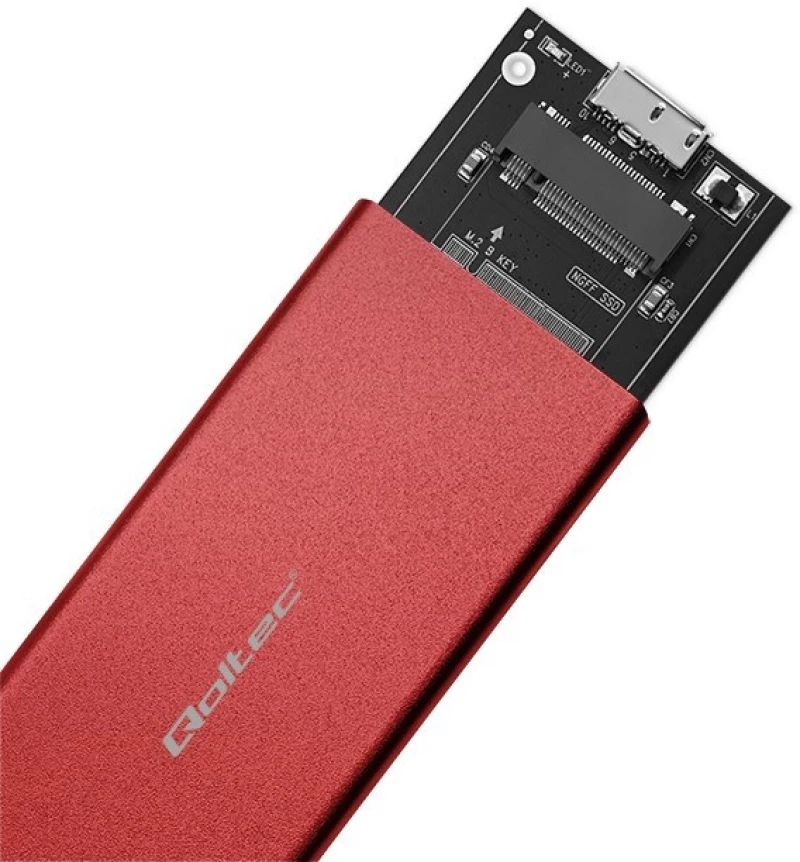 Qoltec 51831 Enclosure | M.2 SSD drive | SATA | NGFF| USB 3.0 | Super speed 5Gb/s | 2TB | Red
