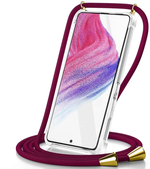 Θήκη Ancus Crossbody για Apple iPhone 16 Pro Max Διάφανη με Κορδόνι Μπορντώ