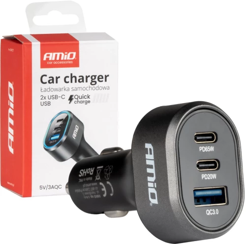 ΦΟΡΤΙΣΤΗΣ ΑΝΑΠΤΗΡΑ ΜΕ 3 ΘΥΡΕΣ 2xUSB-C 65W/20W+USB-A QUICK CHARGE 3.0 ΜΑΥΡΟ AMIO - 1 Τεμ.