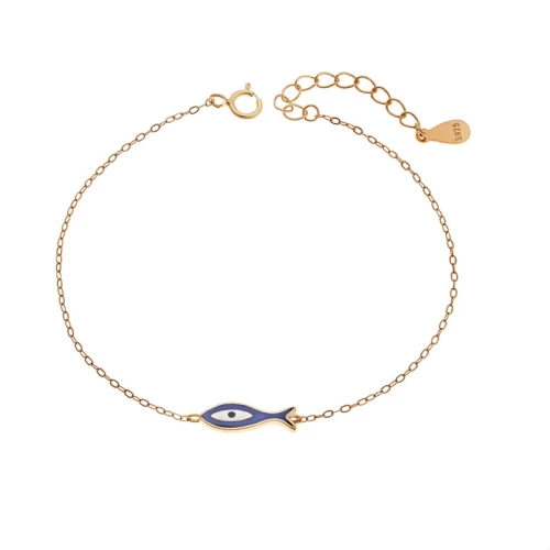 Βραχιόλι Senza Silver 925 Gold Plated, Ματάκι σχήμα ψαράκι με σμάλτο
