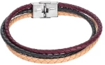 Βραχιόλι Senza Men's Steel Beige, Bordeaux & Green Leather Strap