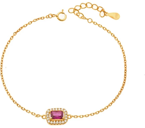 Βραχιόλι Senza από επιχρυσωμένο ασήμι 925, φούξια παραλληλόγραμμο με λευκά ζιργκόν