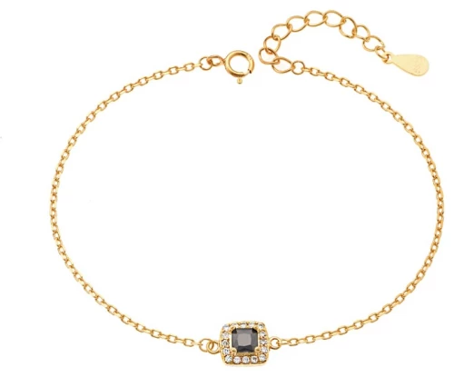 Βραχιόλι Senza από επιχρυσωμένο ασήμι 925, μαύρο τετράγωνο με λευκά ζιργκόν