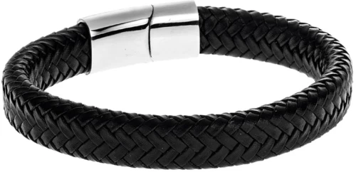 Βραχιόλι Senza Men's Stainless Steel - Black Leather Strap