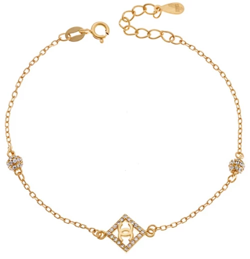 Βραχιόλι Γυναικείο Senza από επιχρυσωμένο ασήμι 925, με σχέδιο τύπου "Chanel" και λευκά ζιργκόν