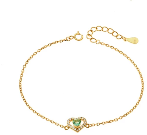 Βραχιόλι Senza από επιχρυσωμένο ασήμι 925, γαλάζια καρδιά με λευκά ζιργκόν