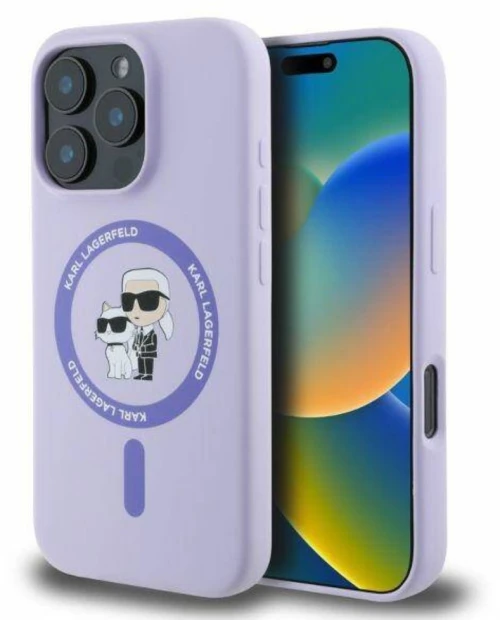 Karl Lagerfeld Θήκη Liquid Silicone Karl and Choupette MagSafe iPhone iPhone 16 Pro Purple