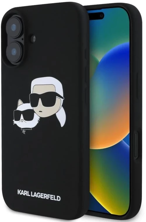 Karl Lagerfeld Liquid Silicone Double Heads MagSafe Case for iPhone 16 Plus Black