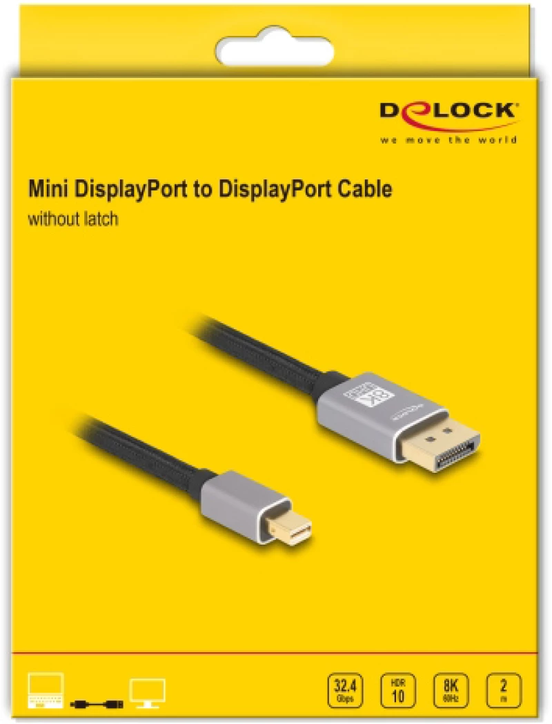 DELOCK καλώδιο mini DisplayPort σε DisplayPort 81092, 8K/60Hz, 32.4 Gbps, 2m, μαύρο