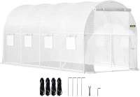 Θερμοκήπιο VEVOR Walk-in Tunnel, 15 x 6,5 x 7 ft φορητό θερμοσίφωνο με γαλβανισμένο ατσάλι, 1 επάνω δοκός, 2 x διαγώνιους πόλους, 2 πόρτες με φερμουάρ & 8 ανοιγόμενα παράθυρα, λευκό