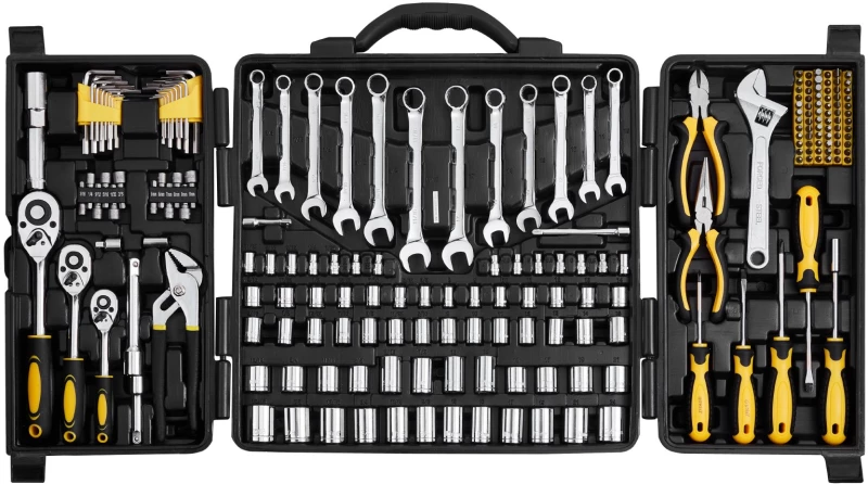 VEVOR 207-Piece Mechanics Tool Set 1/4" 3/8" 1/2" Drive Sockets SAE and Metric
