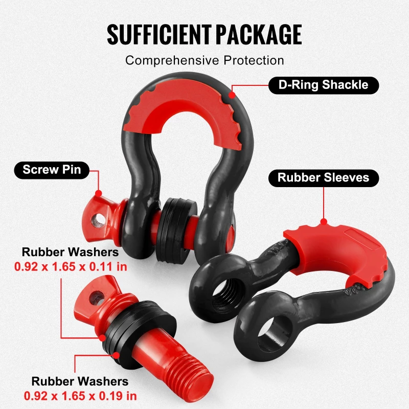 VEVOR 2 Pack 3/4" D Ring Shackle with 7/8" Screw Pin 62832 lbs Strength Break