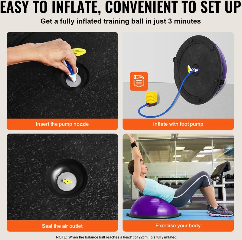 VEVOR 23" Half Exercise Ball Trainer Yoga Balance Stability Band Resistance Ball