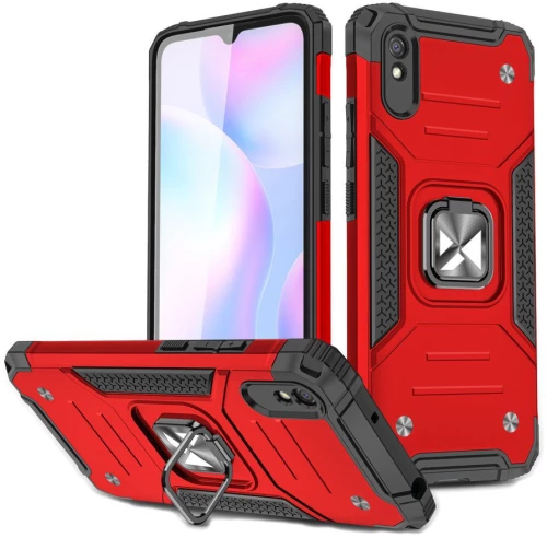 Wozinsky Ring Armor Case Kickstand Tough Rugged Cover for Xiaomi Redmi 9A red*