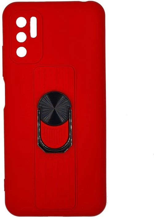 Ring Case silicone case with finger grip and stand Θήκη για Xiaomi Redmi Note 10 5G / Poco M3 Pro 5G red*
