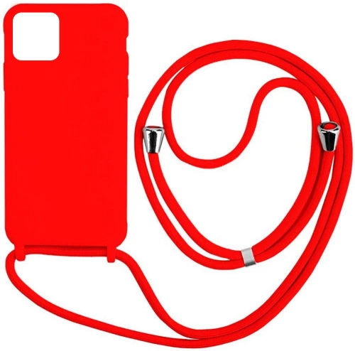 Cord Silicone back cover Case με κορδόνι Θήκη για Iphone 15 red