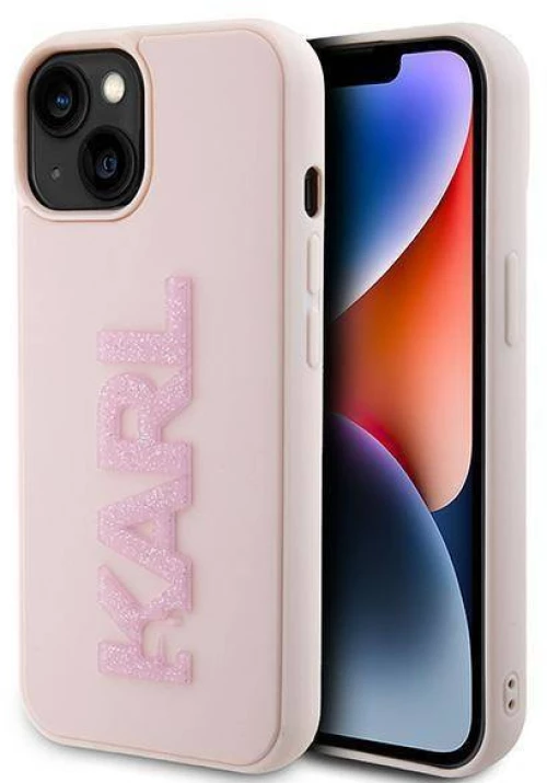 Karl Lagerfeld 3D Rubber Glitter Logo θηκη για iPhone 15 pink