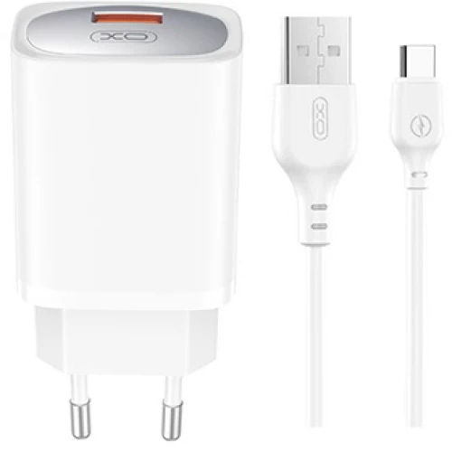 XO wall charger CE19 QC 18W 1x USB white + cable USB-C Φορτιστης ταξιδιου