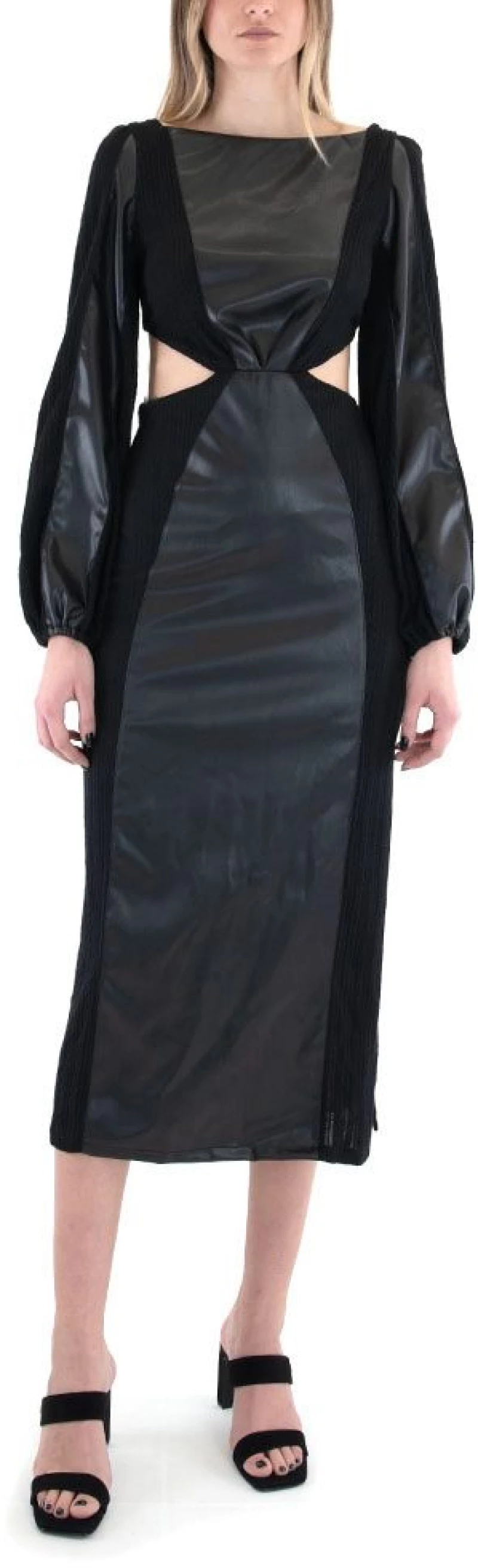 LACE LONG SLEEVE OPEN BACK MAXI DRESS WOMEN LACE ΜΑΥΡΟ (M-8182)