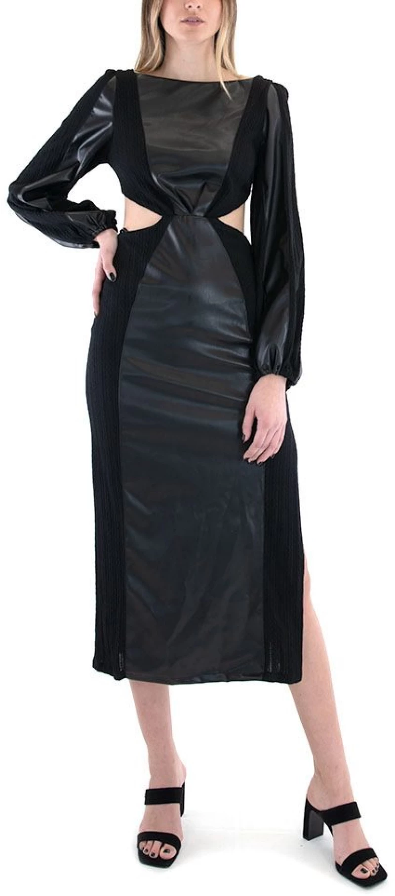 LACE LONG SLEEVE OPEN BACK MAXI DRESS WOMEN LACE ΜΑΥΡΟ (M-8182)