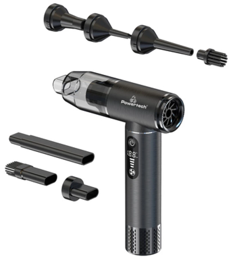 POWERTECH 2 σε 1 σκουπάκι χειρός & air duster PT-1317, 75W, 5000mAh, μαύρο