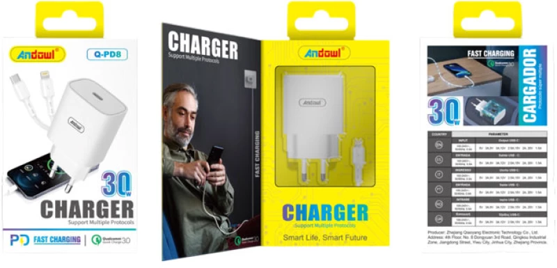 Andowl Φορτιστής με καλώδιο Type-C σε Lightning 30W Q-PD8 - Charger