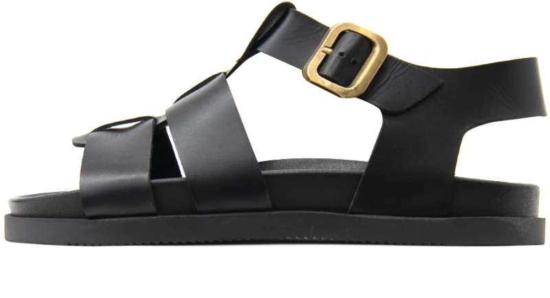 BACALI COLLECTION LEATHER FLAT SANDALS WOMEN BACALI COLLECTION ΜΑΥΡΟ (BCL-K24-24-BLACK-L)
