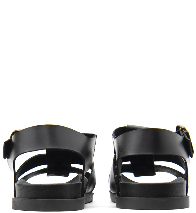 BACALI COLLECTION LEATHER FLAT SANDALS WOMEN BACALI COLLECTION ΜΑΥΡΟ (BCL-K24-24-BLACK-L)