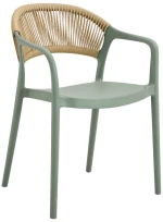 DONNA Πολυθρόνα Στοιβαζόμενη, PP-UV Πράσινο, Rope Wicker Φυσικό
