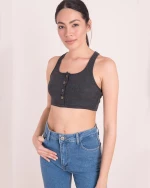 Γυναικείο crop top με διακοσμητικά κουμπιά 47% βαμβάκι