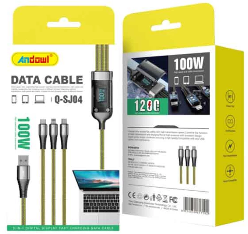 Andowl Καλώδιο δεδομένων 100w Usb-a Micro, Type-c, Lightning Q-SJ04 - Data Cable