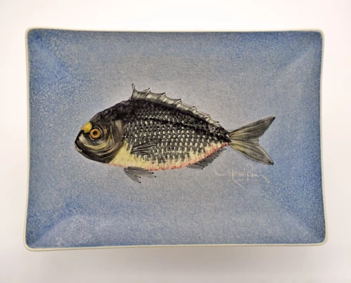 Πιάτο Παραλληλόγραμμο Κεραμικό Χειροποίητο Τσιπούρα Μπλε - 24cm