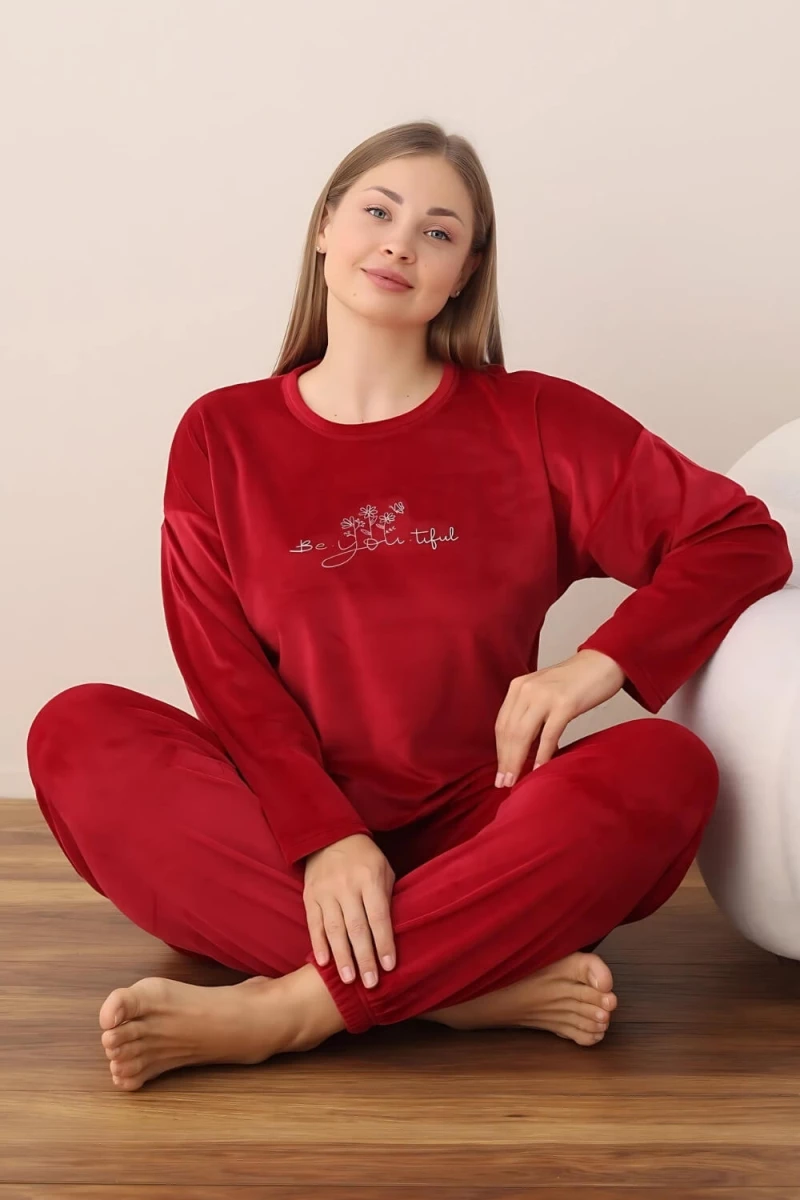Πιτζάμα Γυναικεία Homewear Βελουτέ 3112 - ΚΡΑΣΟΥΛΙ