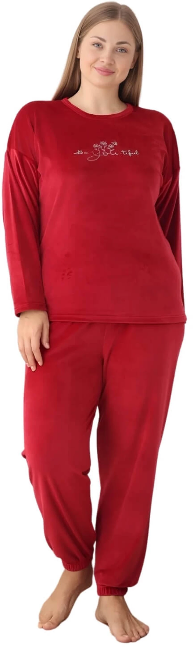 Πιτζάμα Γυναικεία Homewear Βελουτέ 3112 - ΚΡΑΣΟΥΛΙ
