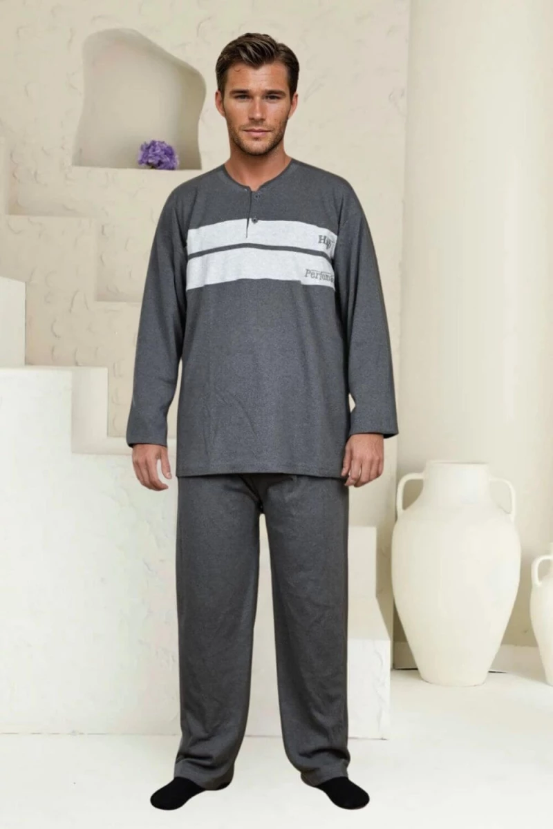 Ανδρική Πιτζάμα Βαμβακερή Plus Size M0835 - ΑΝΘΡΑΚΙ