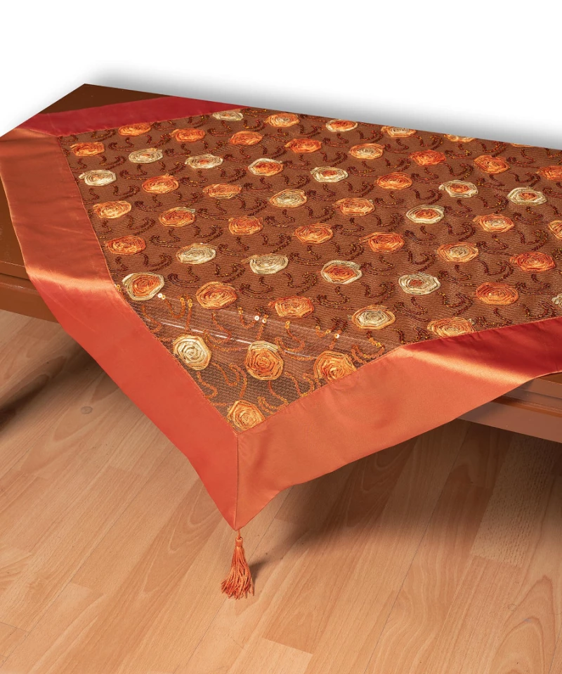 Τούλινο τραπεζοκαρέ 264-17 (130cm x 130cm) πορτοκαλί - -