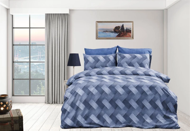Σεντόνια Εμπριμέ Σετ 4 τεμ Αλκμήνη 454 240X270 Blue 70/30 Cott/Pol - -