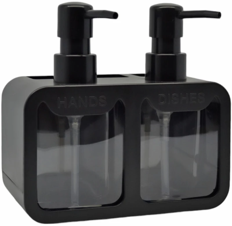 DISPENSER ΠΛΑΣΤΙΚΟ ΔΙΠΛΟ ΜΑΥΡΟ ΜΕ ΘΗΚΕΣ HANDS AND DISHES 17x9,3x16,7εκ.ANKOR