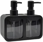 DISPENSER ΠΛΑΣΤΙΚΟ ΔΙΠΛΟ ΜΑΥΡΟ ΜΕ ΘΗΚΕΣ HANDS AND DISHES 17x9,3x16,7εκ.ANKOR