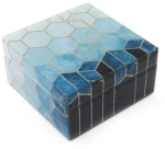 Μπζουτιέρα  γυάλινη μπλε καφέ 15x15Η7,5cm