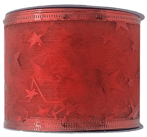 Κορδέλα Χριστουγέννων οργάντζα-σχέδιο αστέρια 63cm x55m κόκκινη Xmasfest 1132244