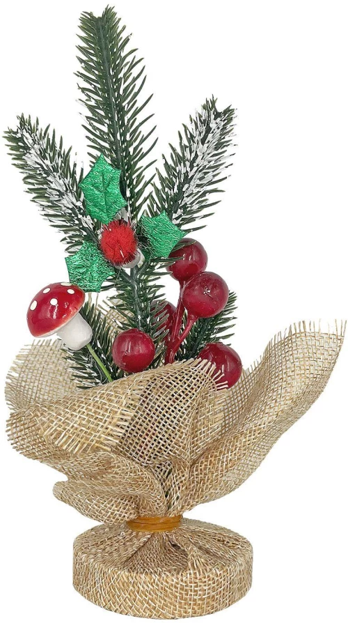 Πουγκί λινάτσα με κλωνάρι γκι μικρό 19cm Xmasfest 1133720