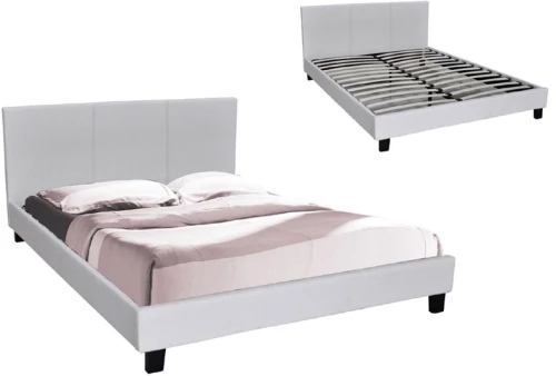 WOODWELL Ε8054,1WILTON Κρεβάτι Διπλό, για Στρώμα 160x200cm, PU Άσπρο 169x213x89cm Ε8054,1