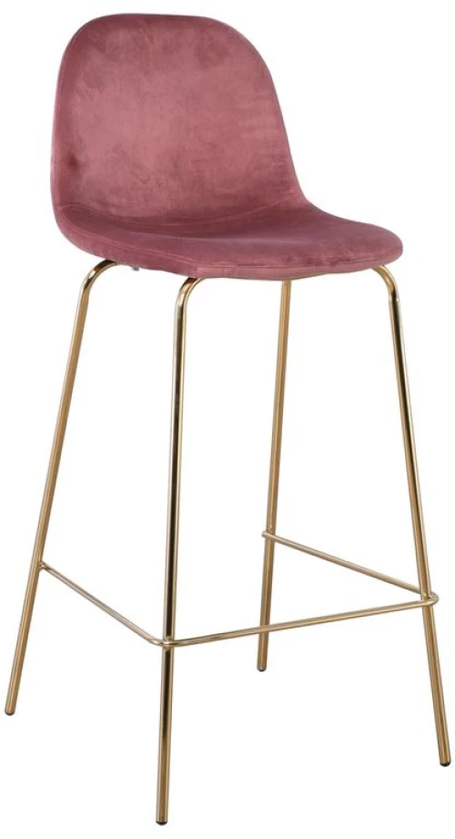WOODWELL ΕΜ901,2GVCELINA Σκαμπό BAR με Πλάτη, Βάση Χρώμιο Χρυσό, Ύφασμα Velure Απόχρωση Antique Pink 47x48x77/105cm ΕΜ901,2GV