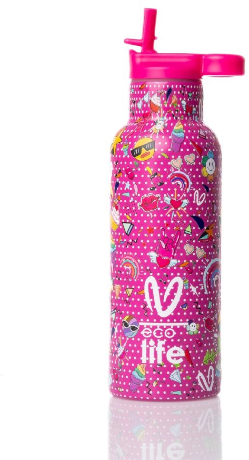 Ανοξείδωτο Παγούρι Θερμός με Καλαμάκι Ecolife 500ml - Rainbow