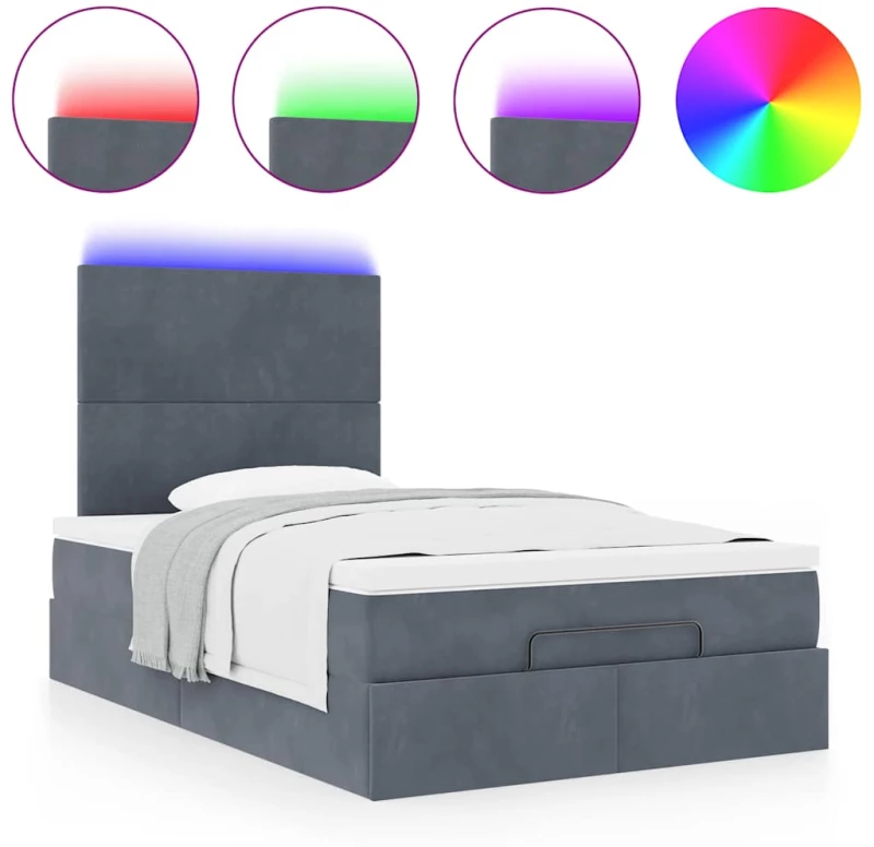 vidaXL Οθωμανικό κρεβάτι με στρώματα & LEDs Σκούρο γκρι Βελούδο