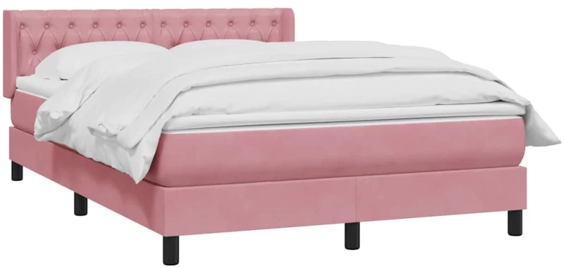 vidaXL Box Spring κρεβάτι με στρώμα ροζ 160x220 cm Βελούδινο