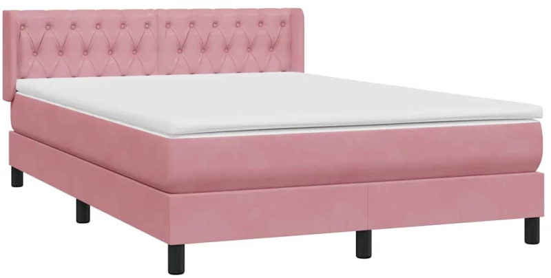 vidaXL Box Spring κρεβάτι με στρώμα ροζ 160x220 cm Βελούδινο
