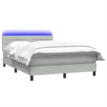 vidaXL Κρεβάτι Boxspring με Στρώμα Ανοιχτό Γκρι 160x220 εκ. Βελούδινο